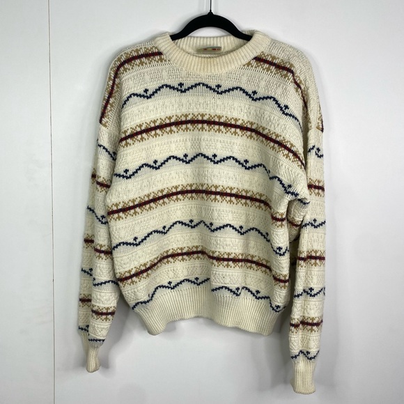 Vintage Men's Fine Line Acrylic Knitted Sweater Grandpa Jumper Longlsleeve - Picture 1 of 4